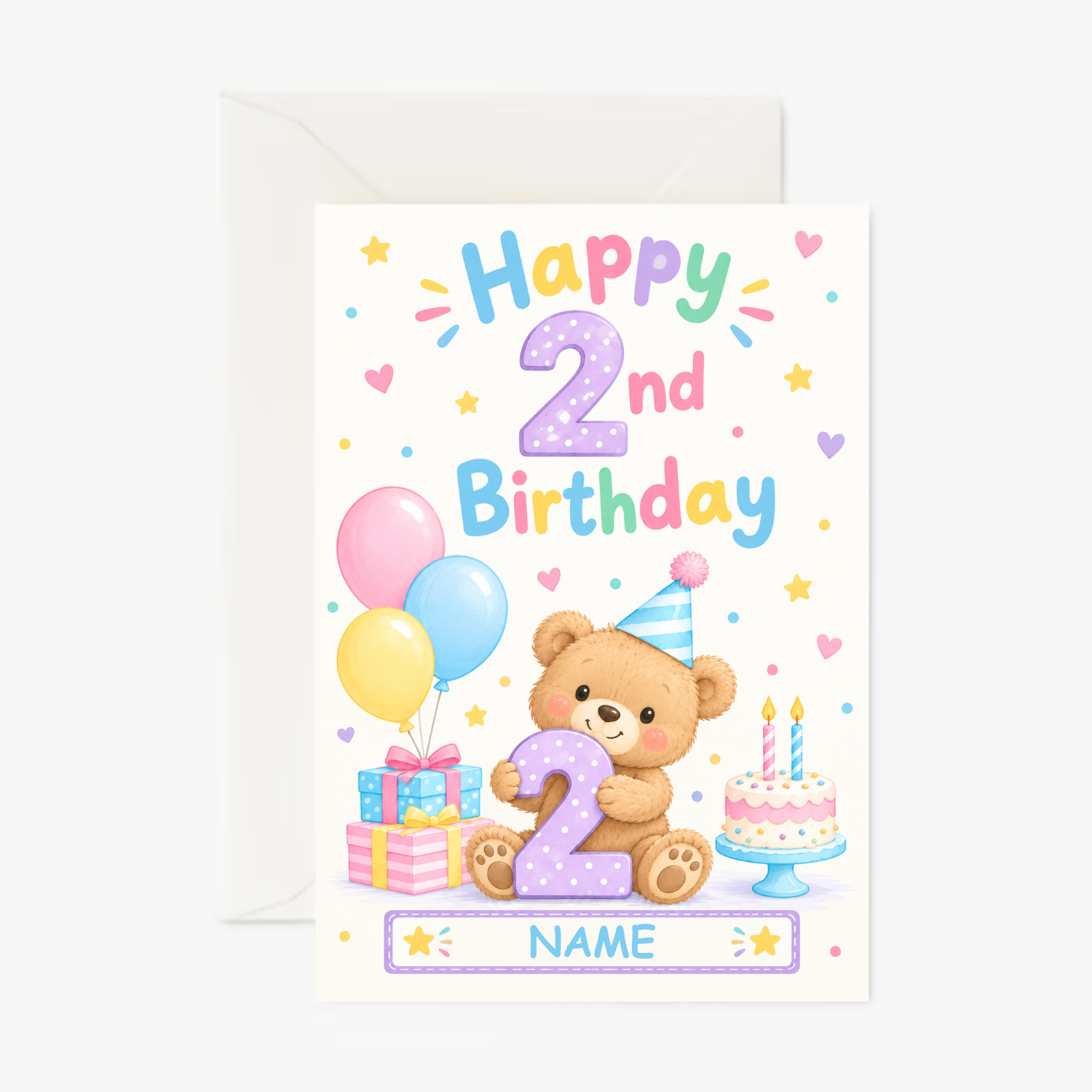 Personalised 2nd Birthday Card – Teddy Bears Birthday Card - Cockney Cards
