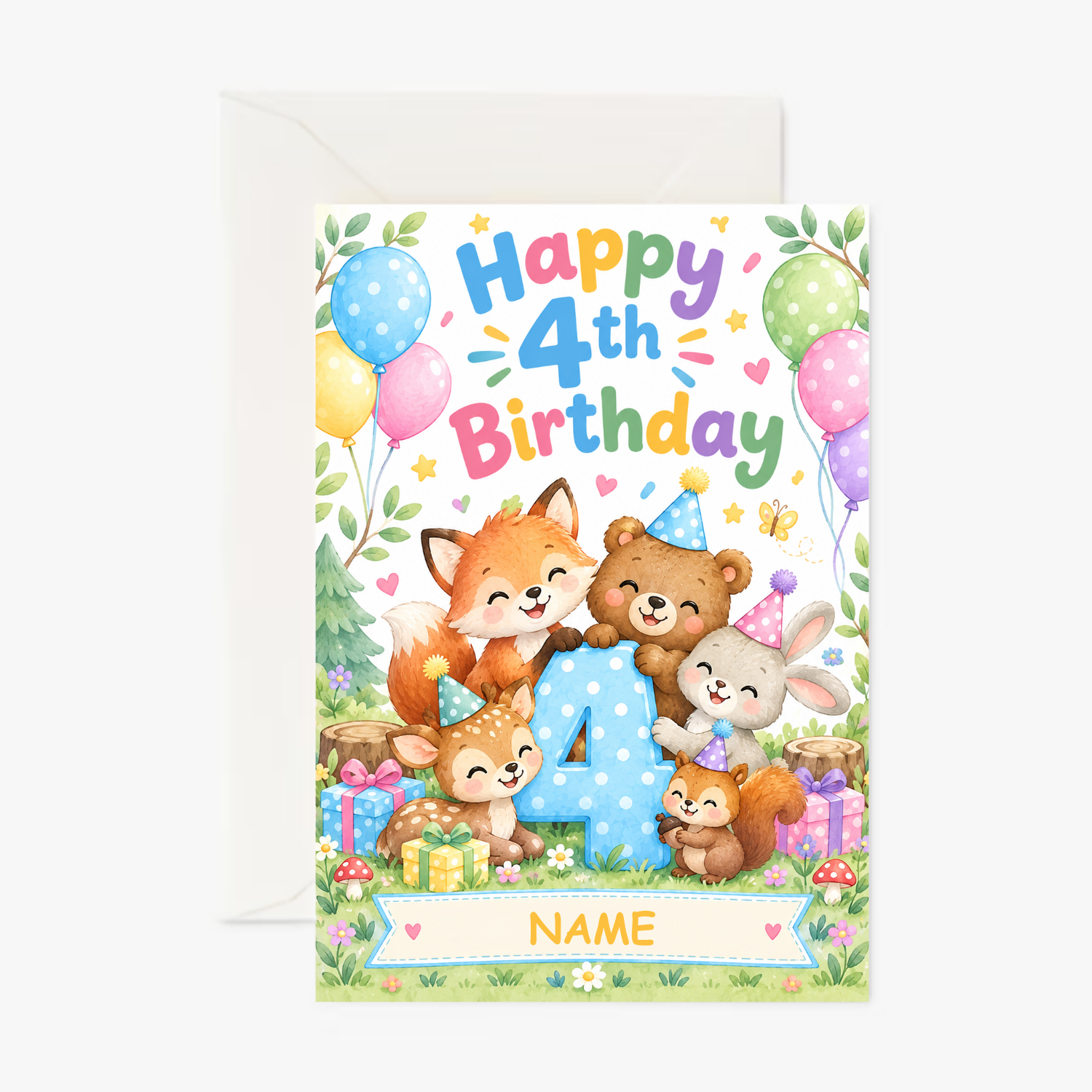 Personalised 4th Birthday Card – Woodland Friends Birthday Card - Cockney Cards