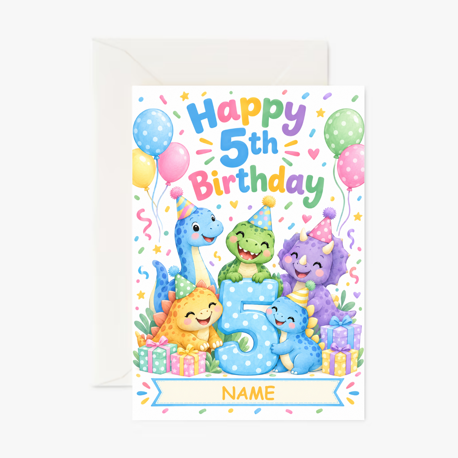 Personalised 5th Birthday Card – Dinosaur Birthday Card - Cockney Cards