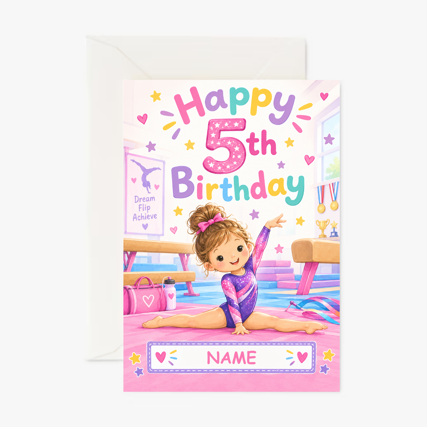 Personalised 5th Birthday Card – Gymnastic Girls Birthday Card - Cockney Cards