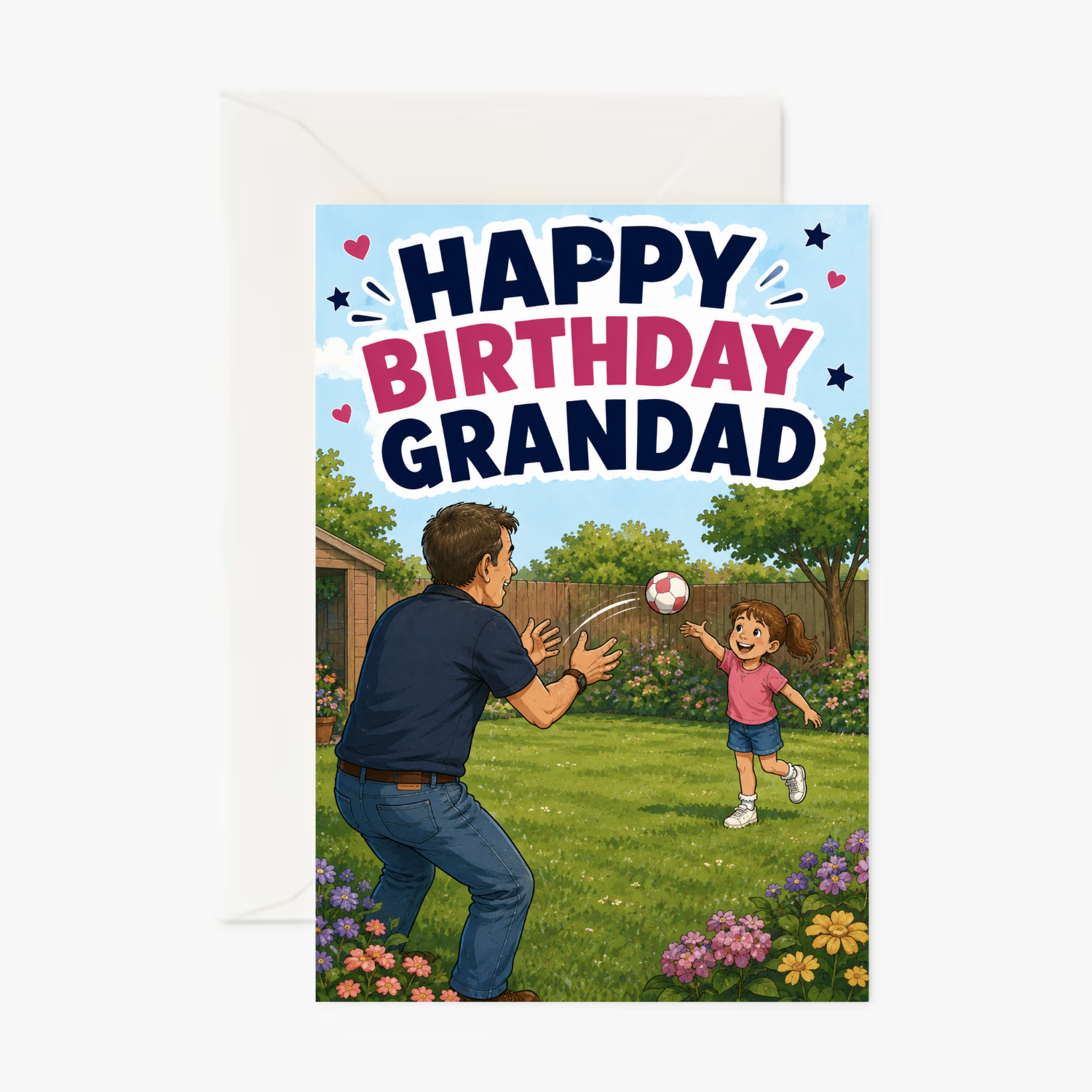 Grandad & Granddaughter Playing Catch personalised greeting card