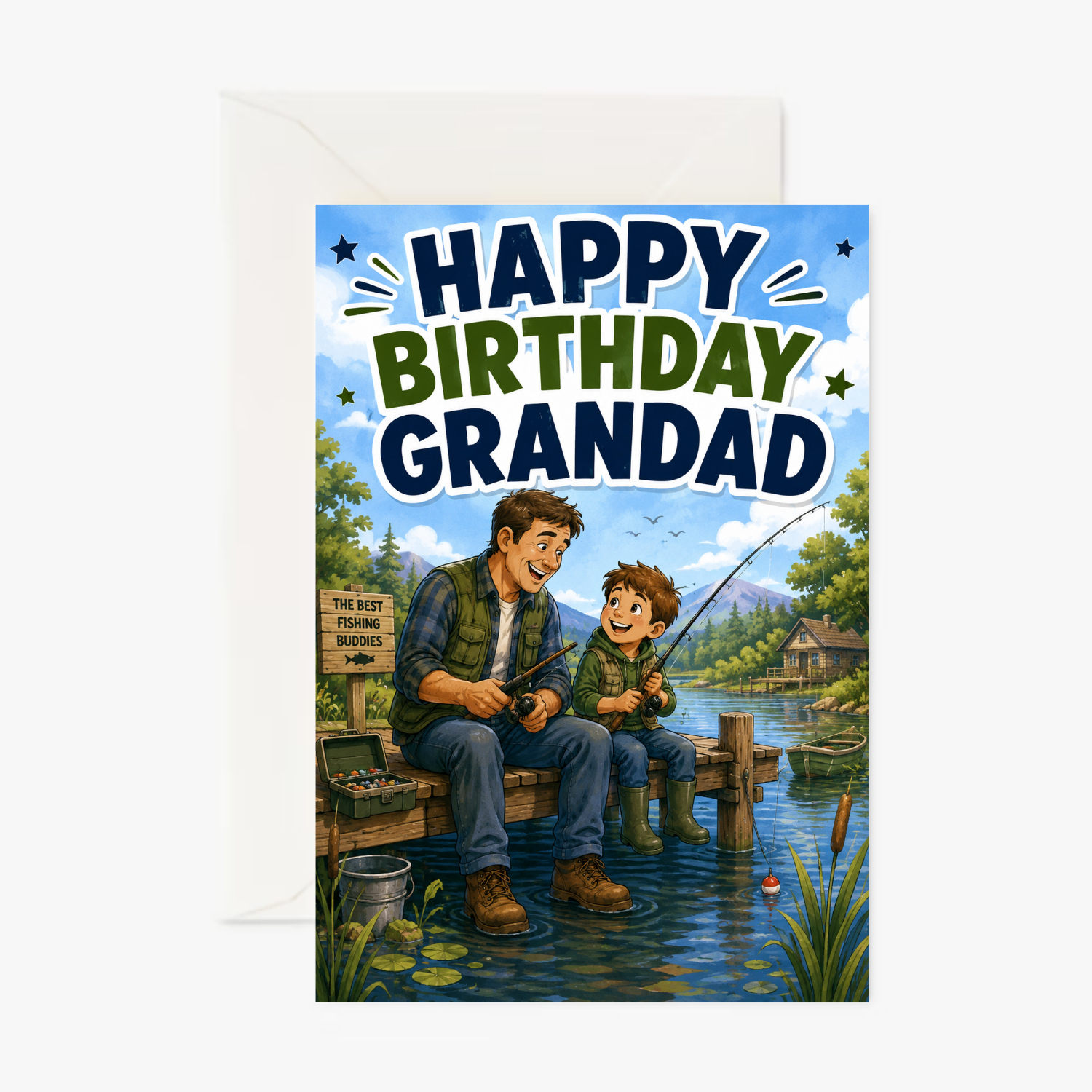 Grandad & Grandson Fishing personalised greeting card