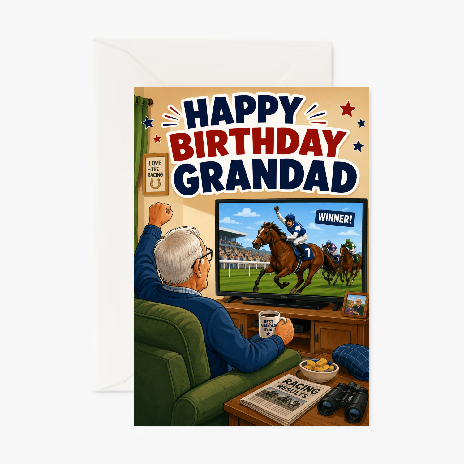 Grandads Horse Racing personalised greeting card