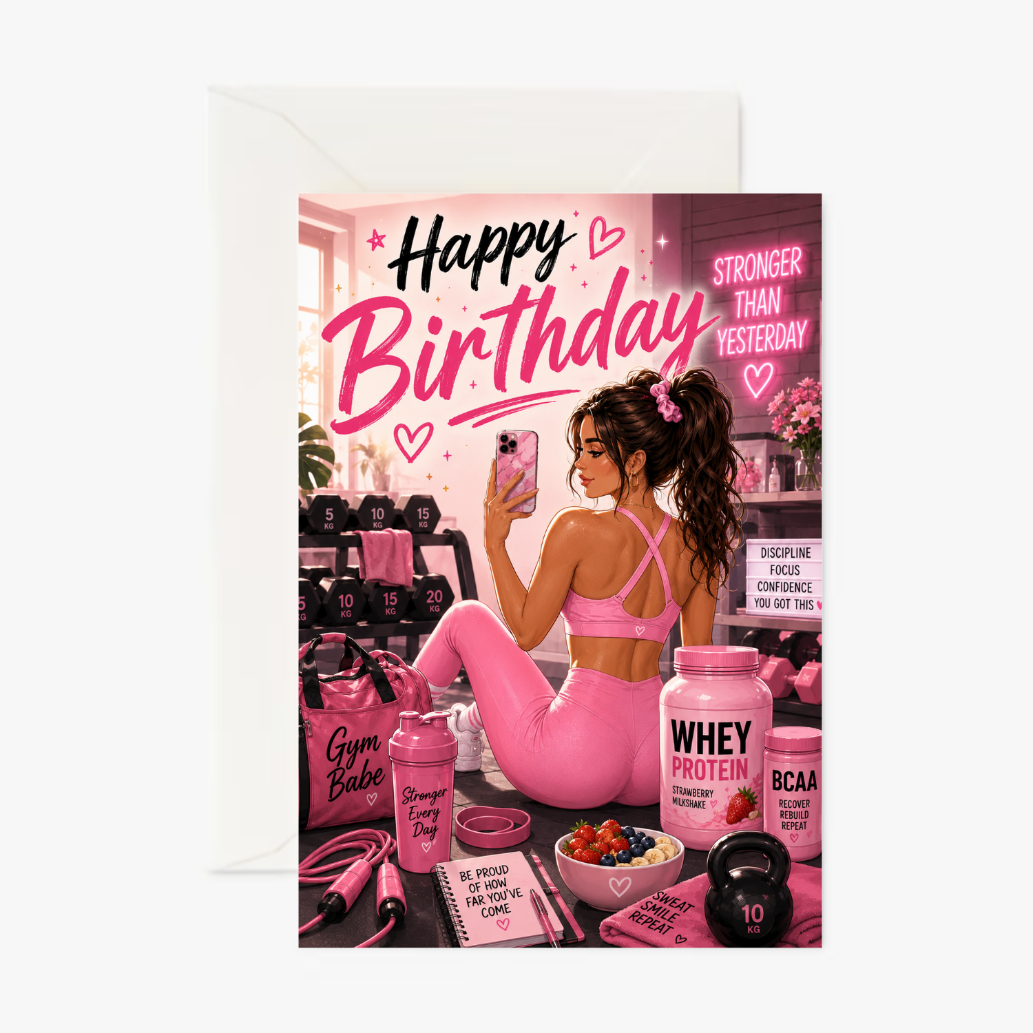 Gym Birthday Babe personalised greeting card