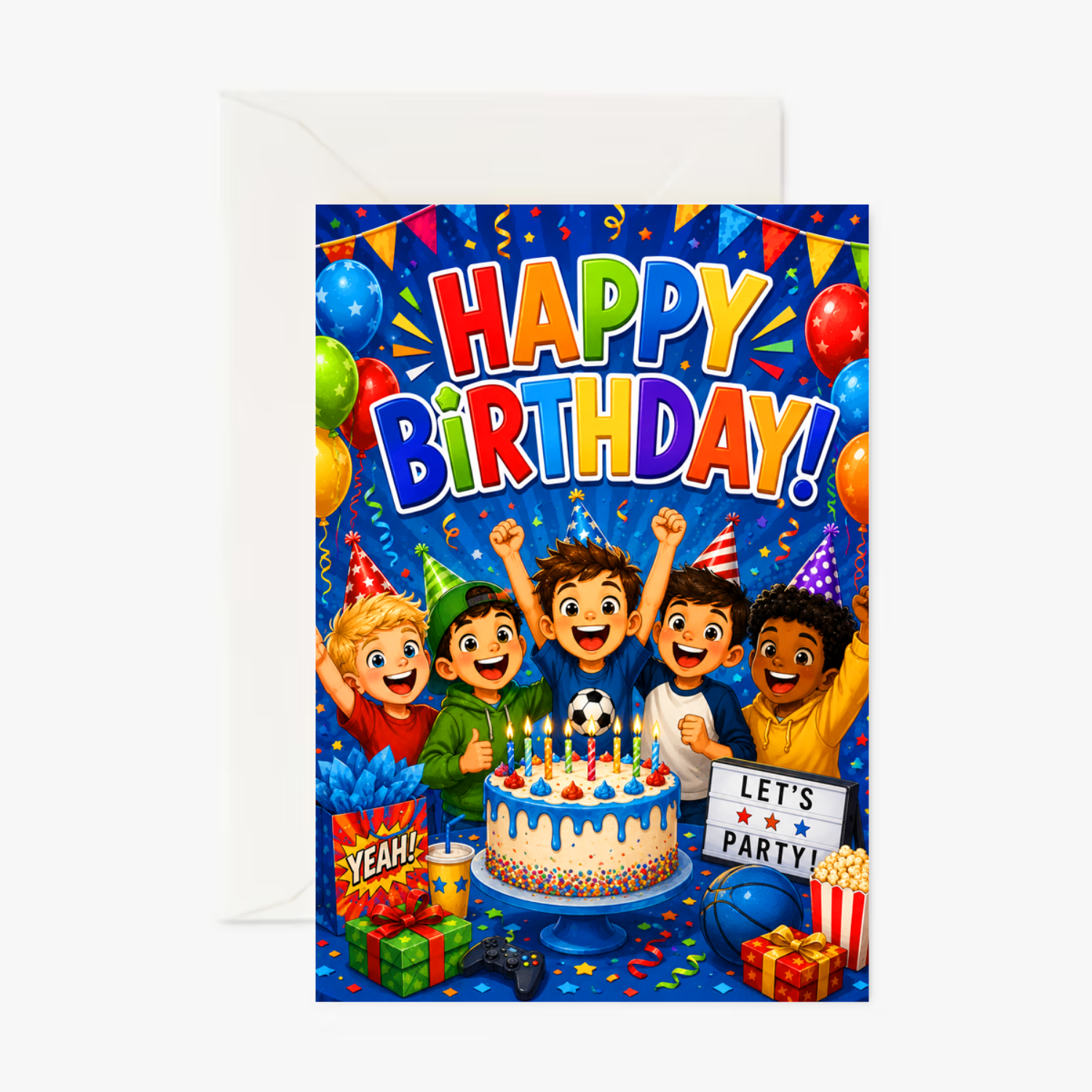 Boys Birthday Party personalised greeting card