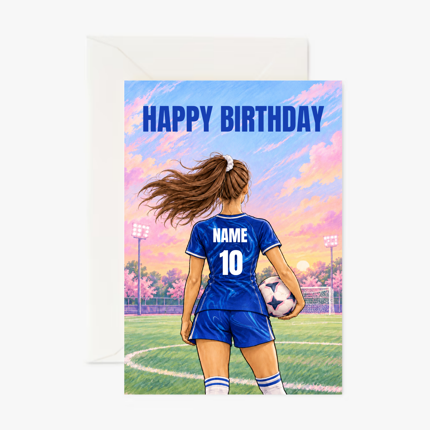 Personalised Ladies Football Birthday Card With Blue Kit - Cockney Cards