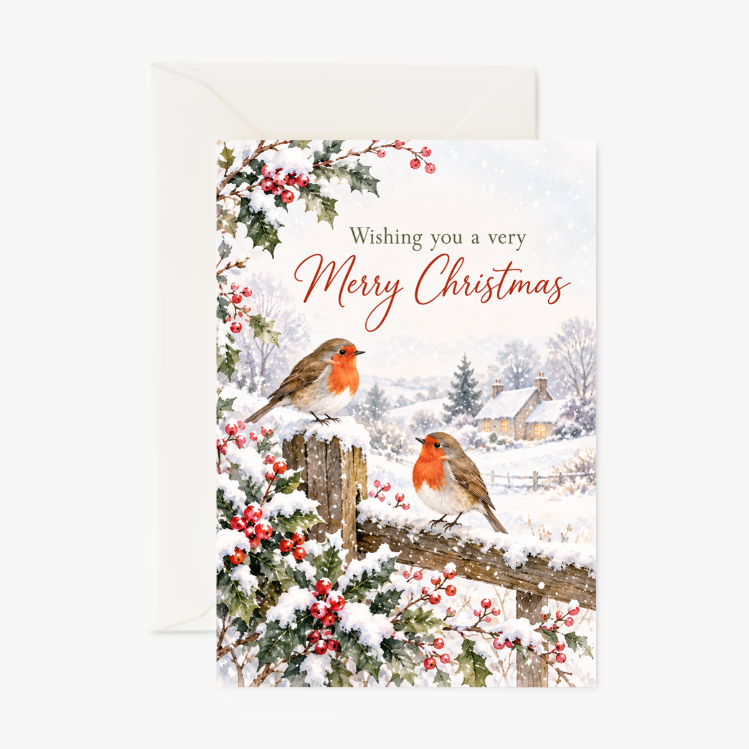 Personalised Merry Christmas Robin & Winter Snow Scene Design - Cockney Cards