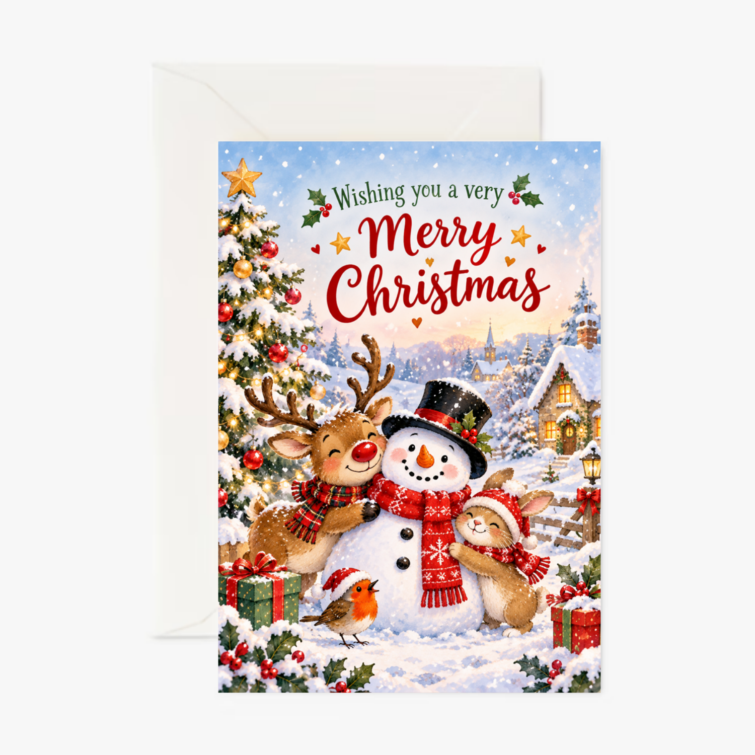 Personalised Merry Christmas Snowman, Snowman & Reindeer Design