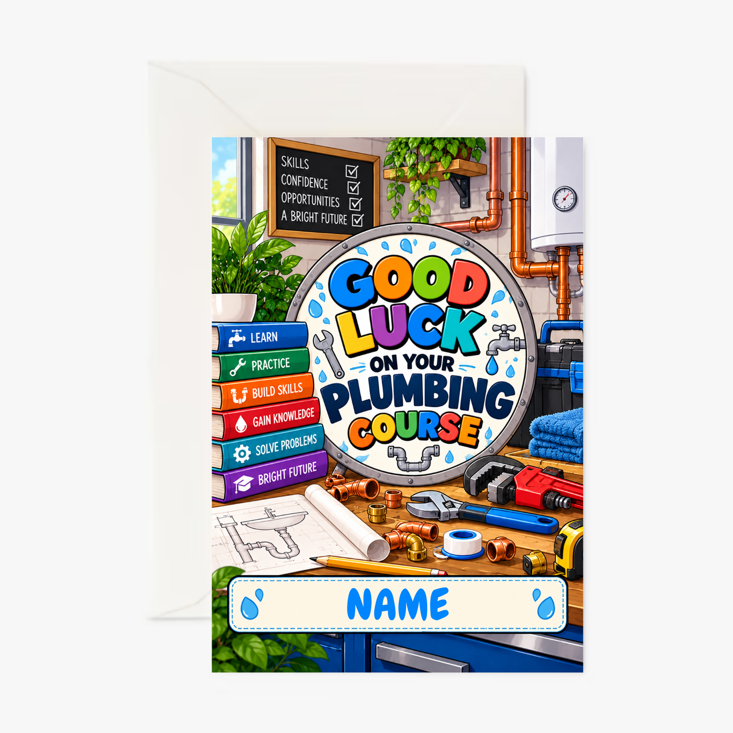 Personalised Good Luck On Your Plumbing Course Card