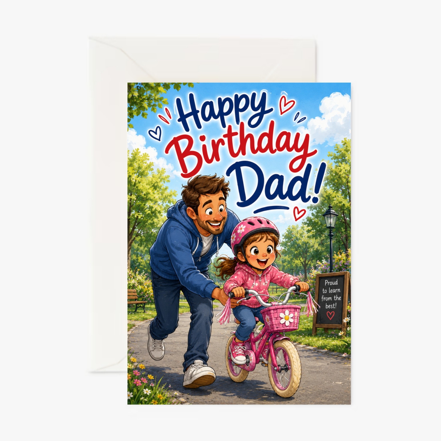Learning to Ride a Bike personalised greeting card