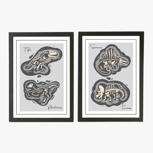 Dinosaur Bones Print Duo Set – Kids Bedroom Wall Art personalised print