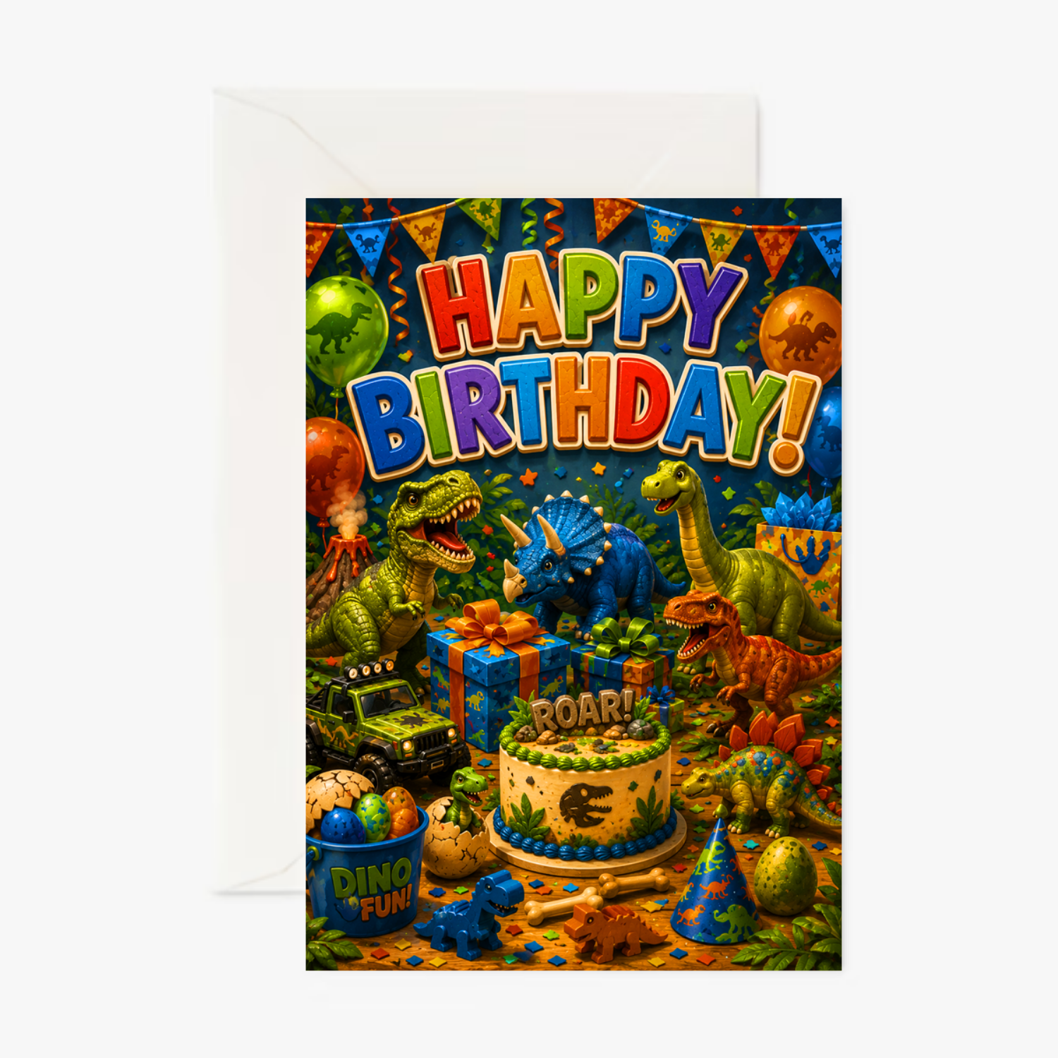 Dinos Birthday personalised greeting card