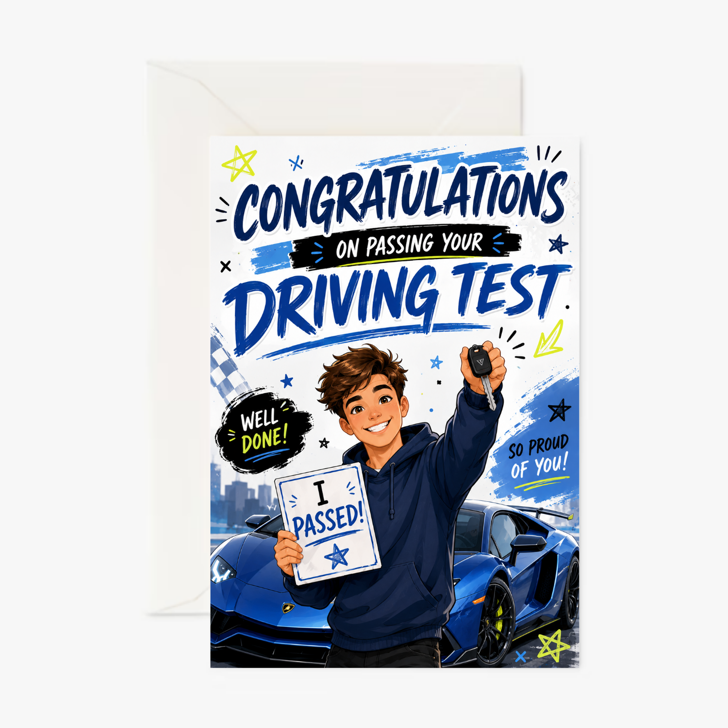 Driving Test Pass Boy personalised greeting card