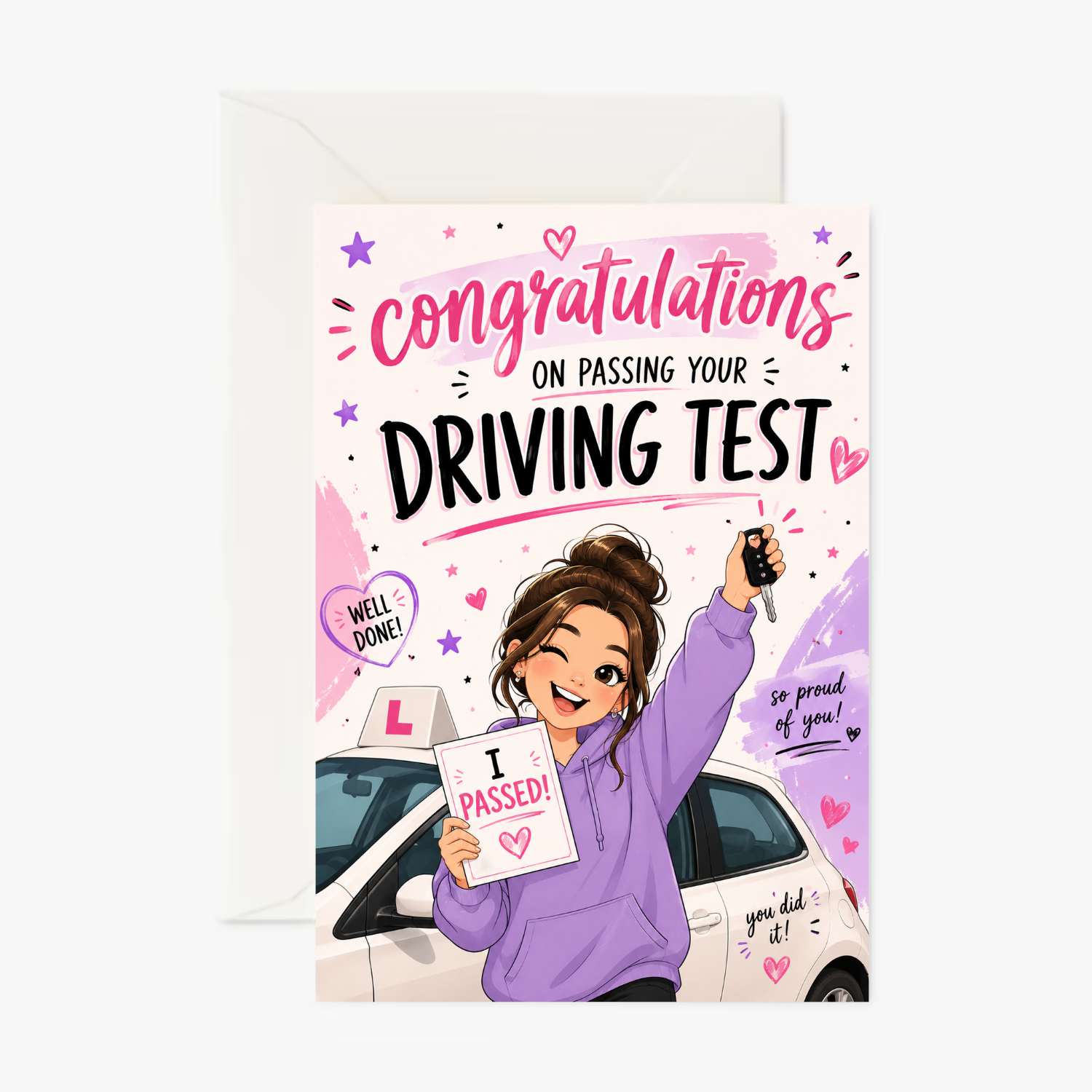 Driving Test Pass Girl personalised greeting card