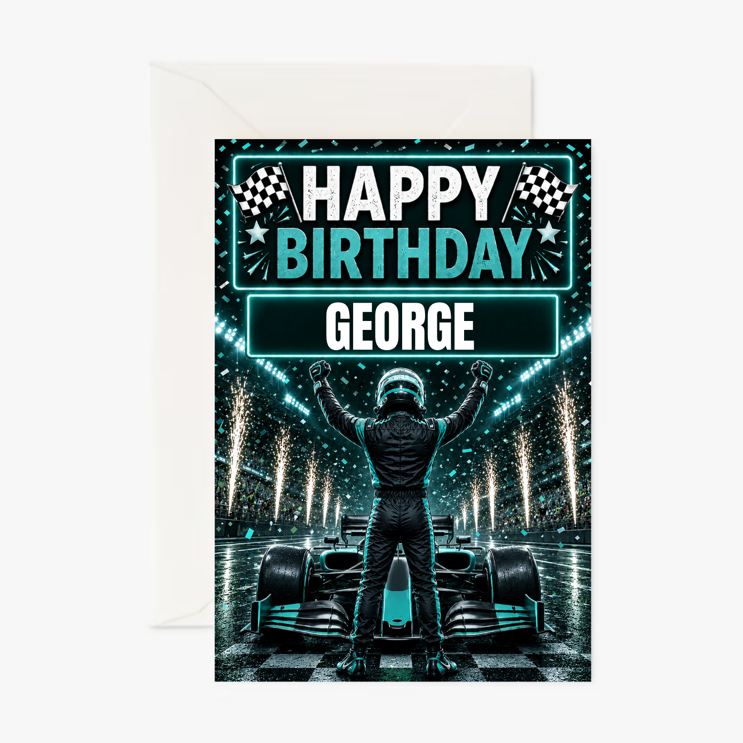 Mercedes F1 Driver personalised greeting card