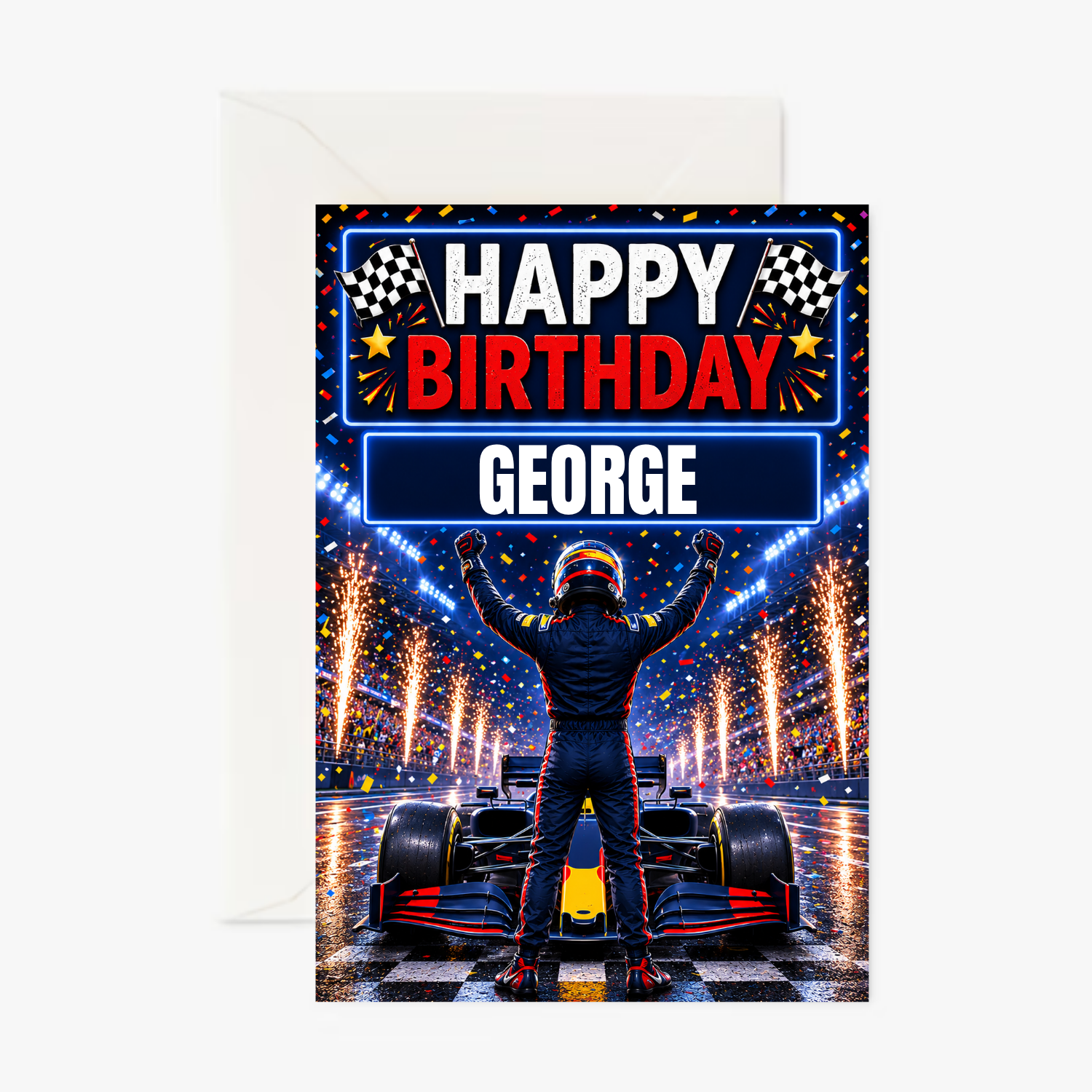 Redbull F1 Driver personalised greeting card