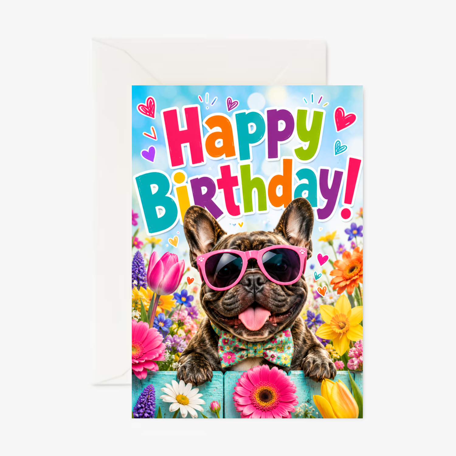 Frenchie Flowers personalised greeting card