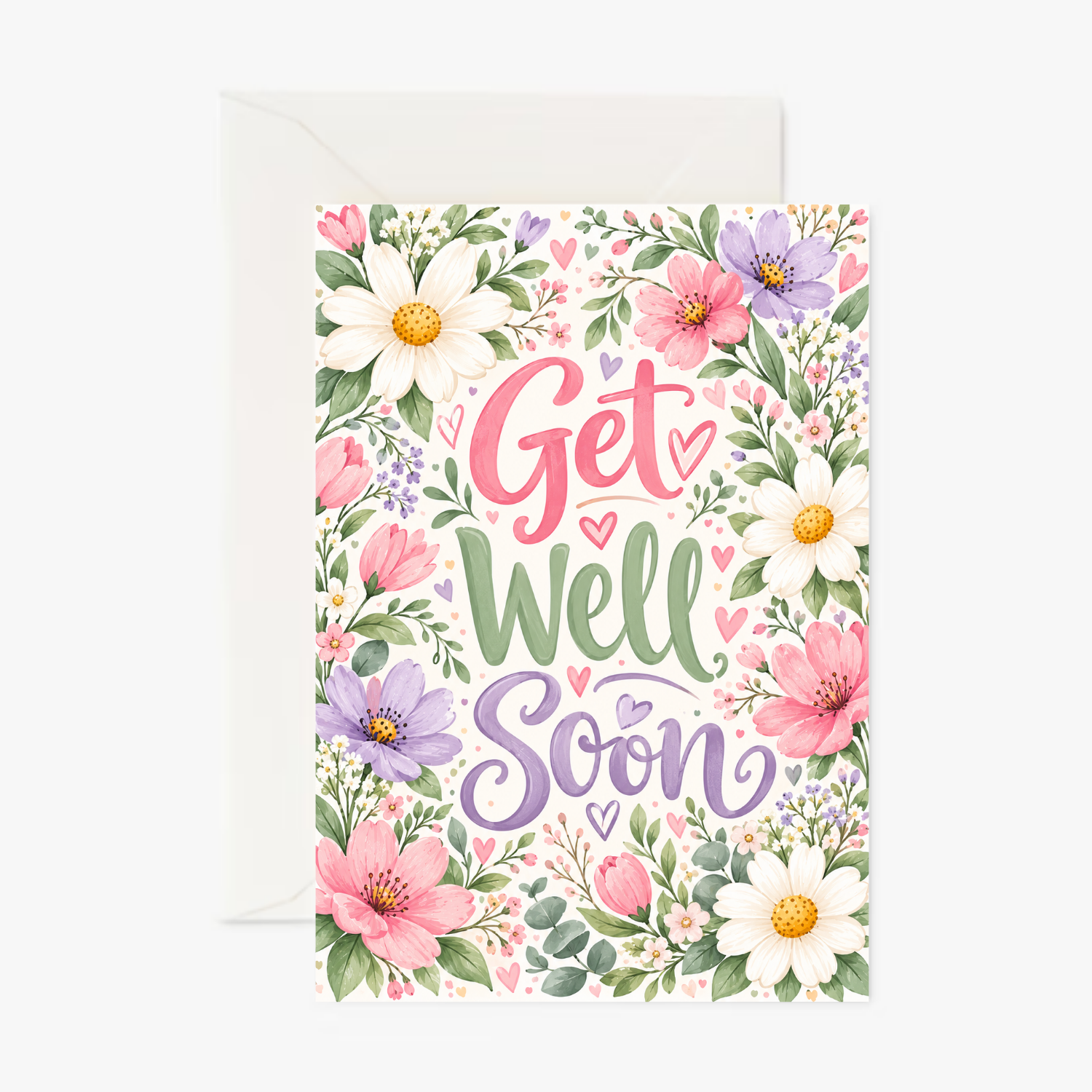 Personalised Get Well Soon Card – Pretty Floral Flowers Greeting Card
