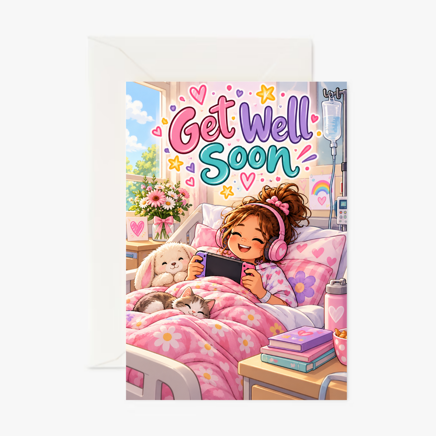 Personalised Get Well Soon Card for a Girl – Cute & Colourful Greeting Card