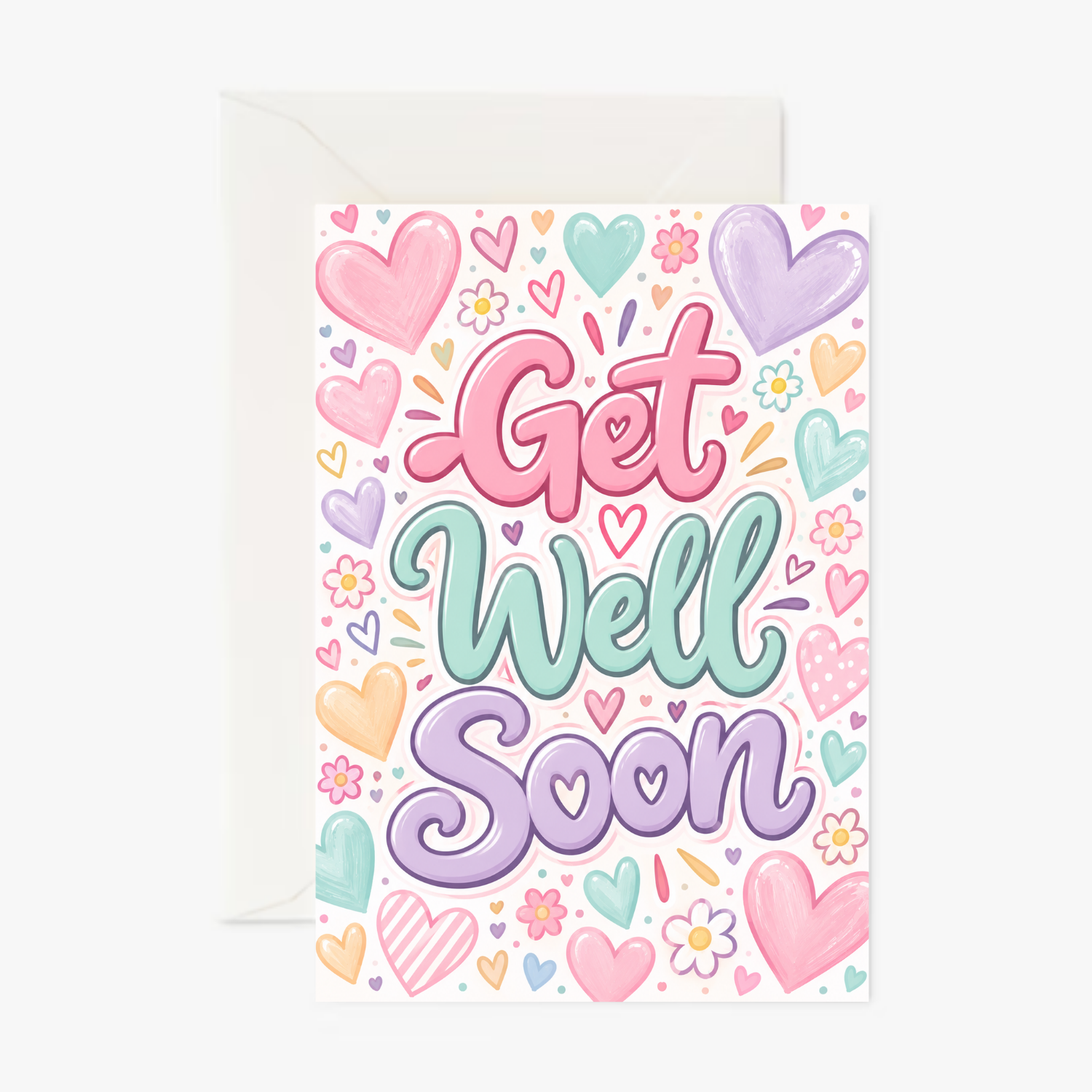 Personalised Get Well Soon Card – Cute Hearts & Colourful Greeting Card