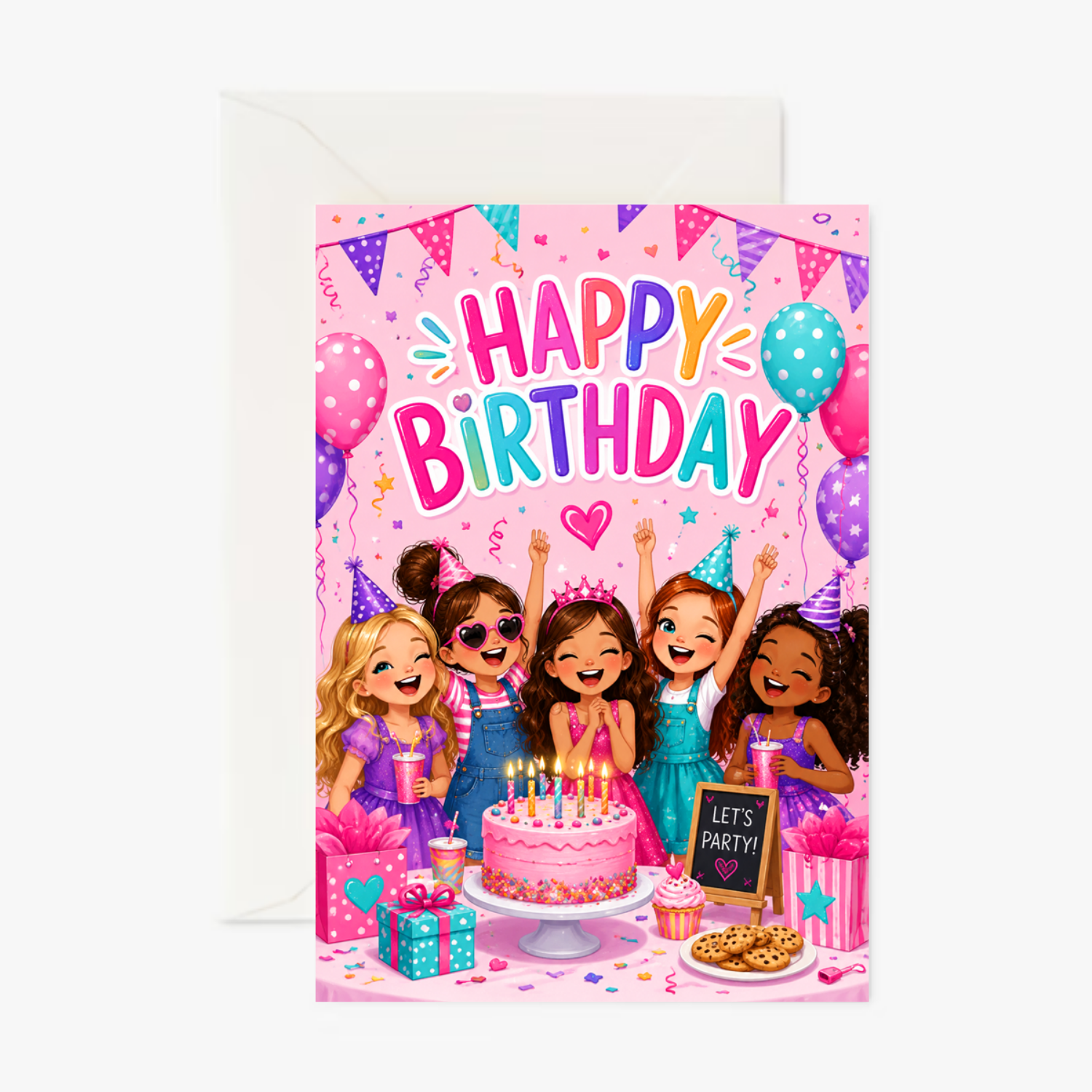 Girls Birthday Party personalised greeting card
