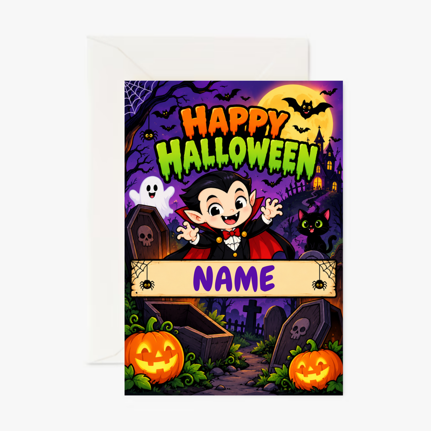 Personalised Happy Halloween Vampire Card – Spooky Halloween Monster Greeting Card