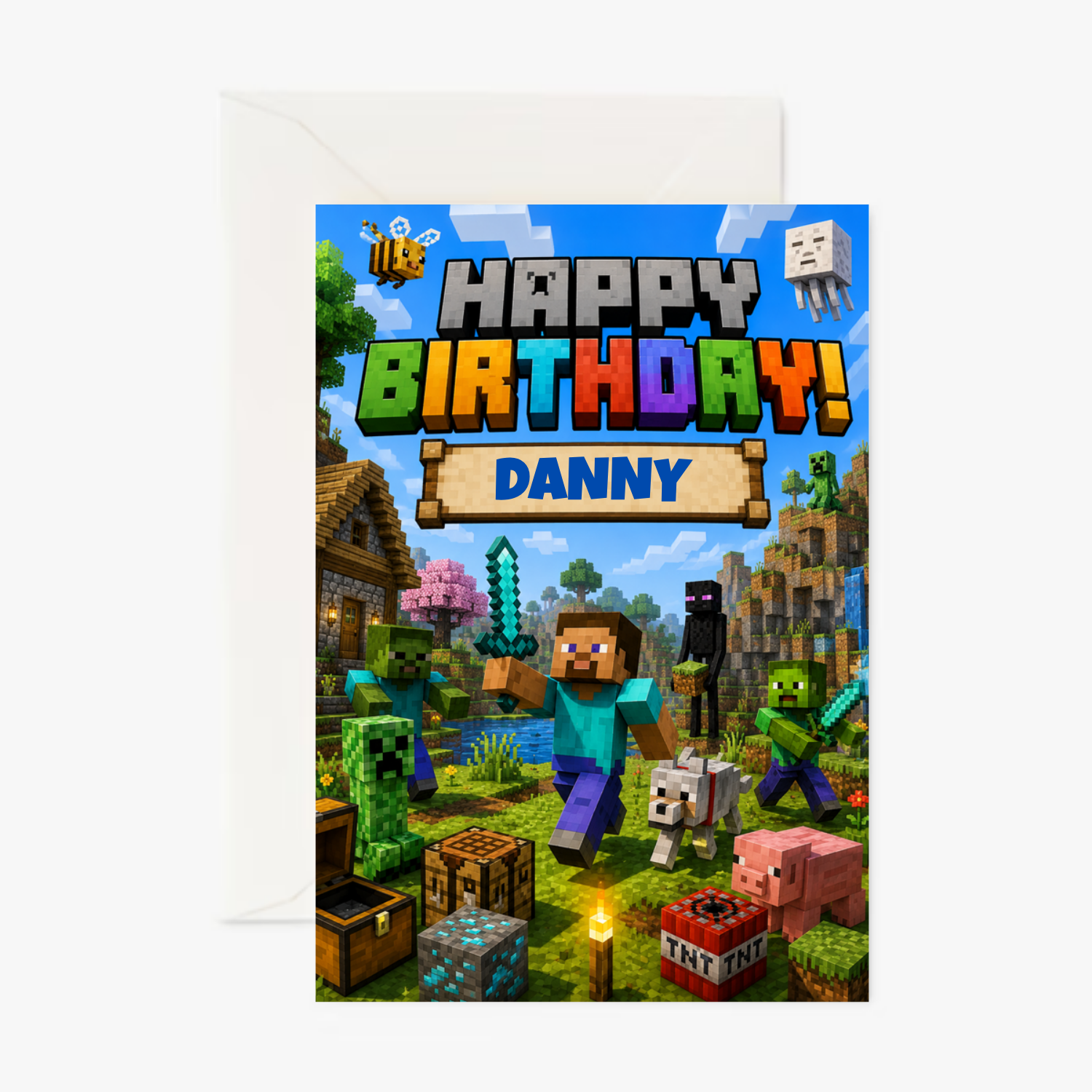 Minecraft Birthday Boy personalised greeting card