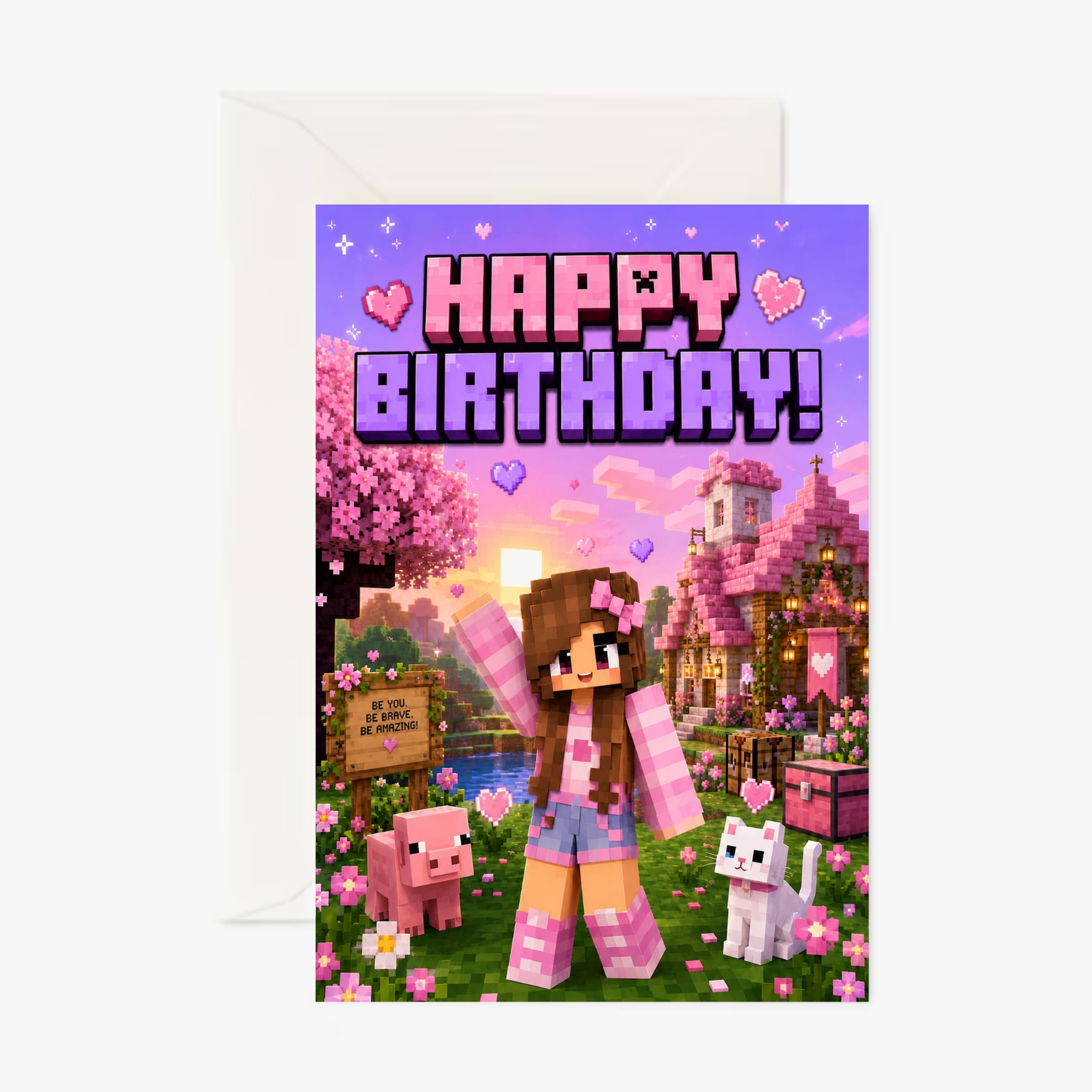 Minecraft Girl personalised greeting card