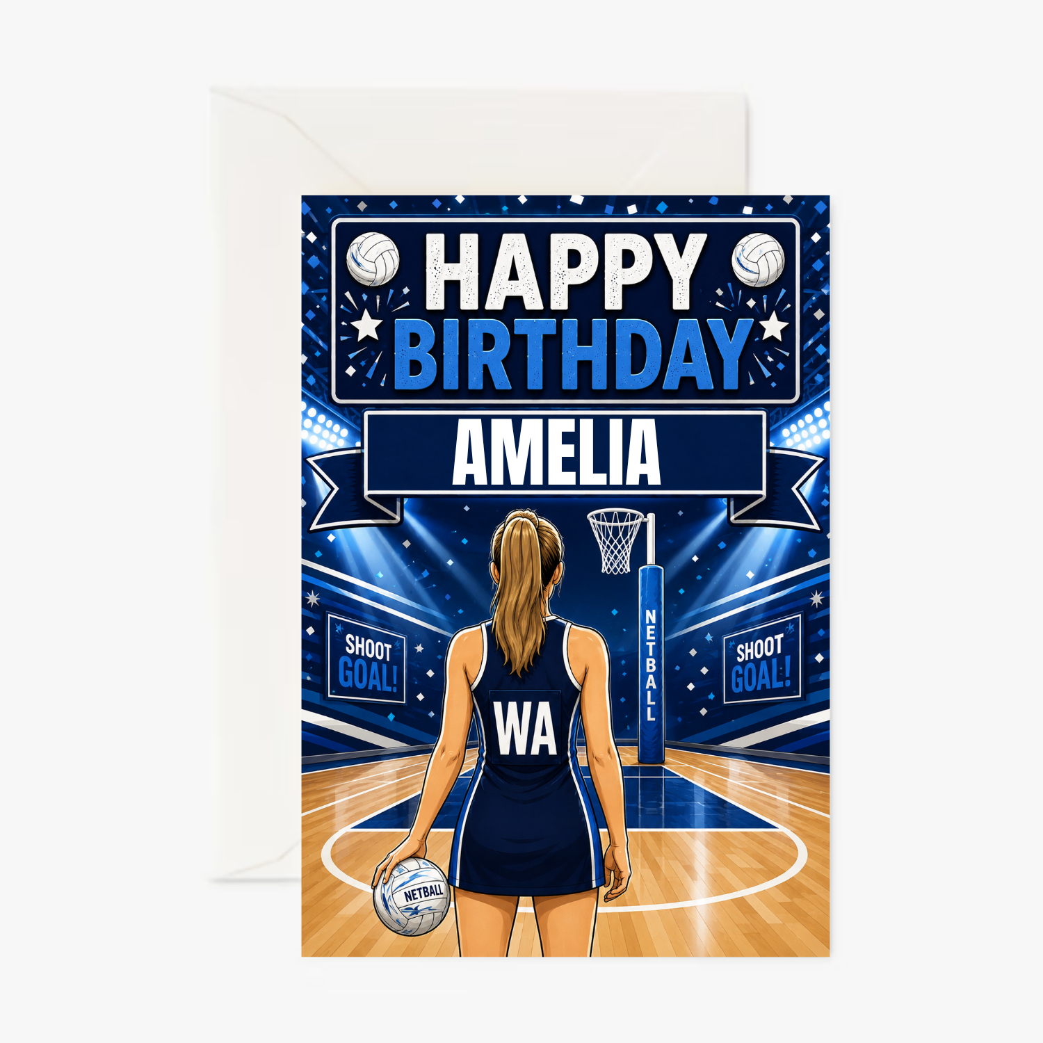 Netball Girl Navy Outfit Girl 1 personalised greeting card