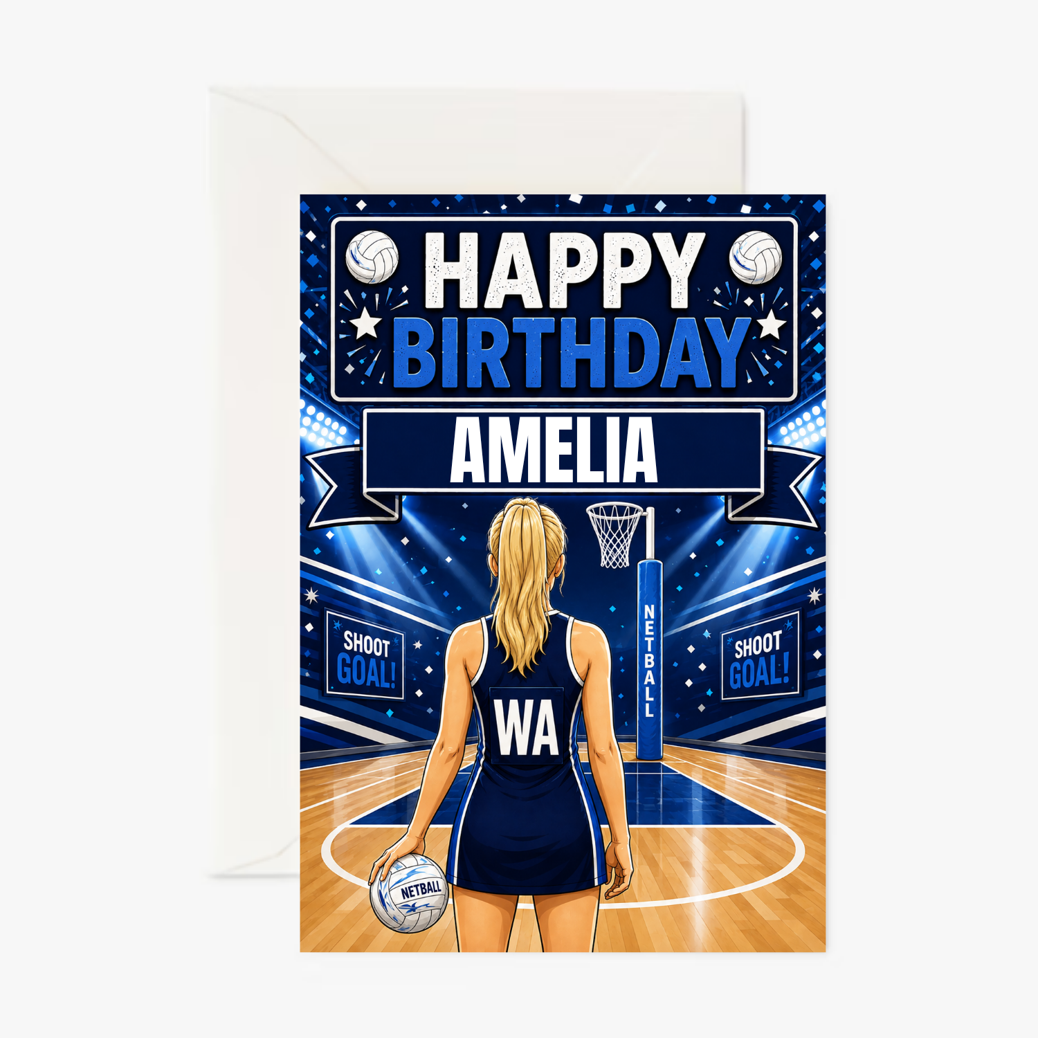 Netball Girl Navy Outfit Girl 2 personalised greeting card