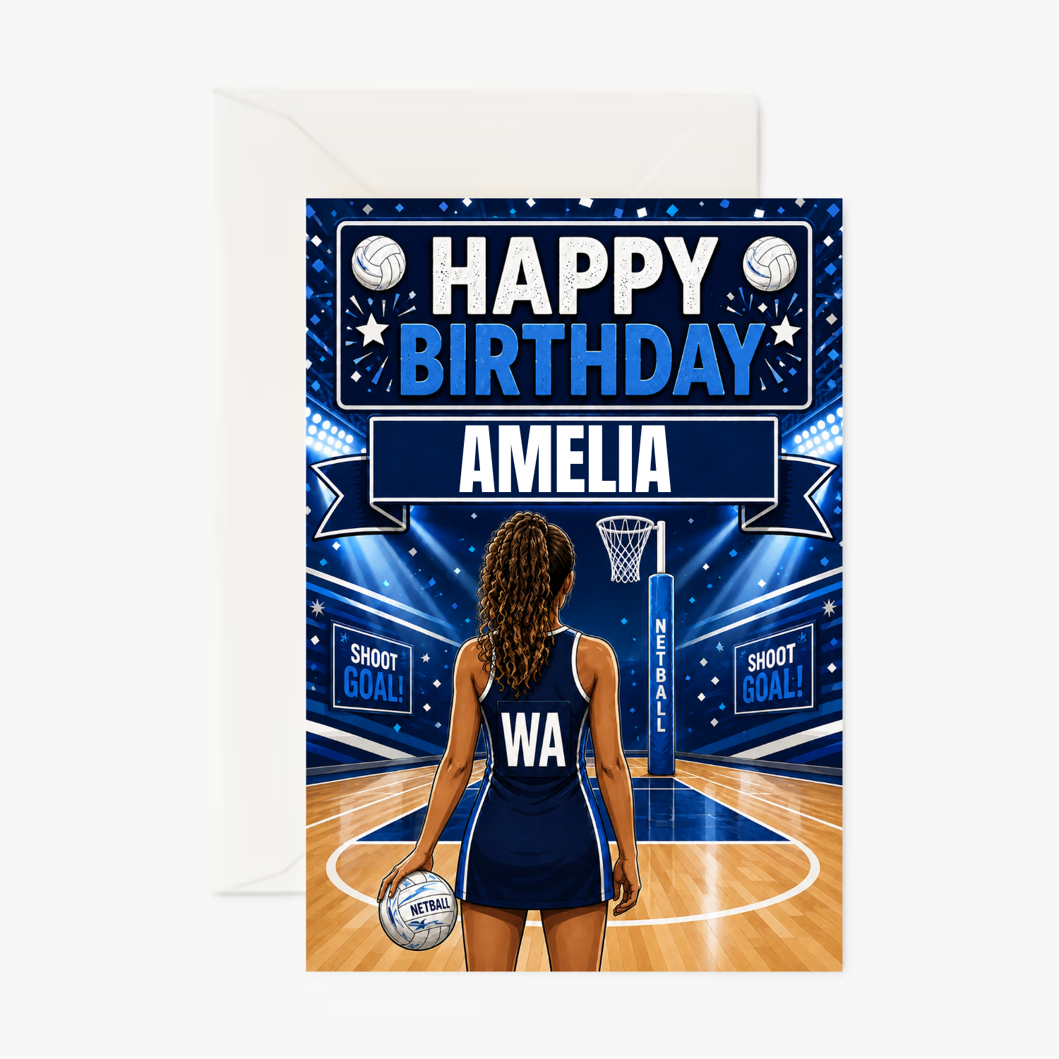 Netball Girl Navy Outfit Girl 3 personalised greeting card