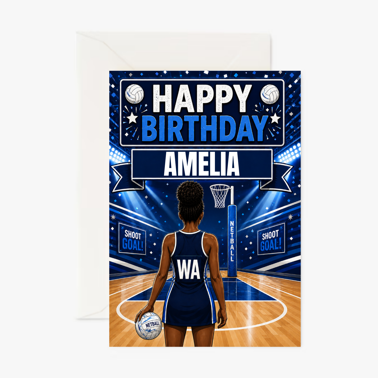 Netball Girl Navy Outfit Girl 4 personalised greeting card