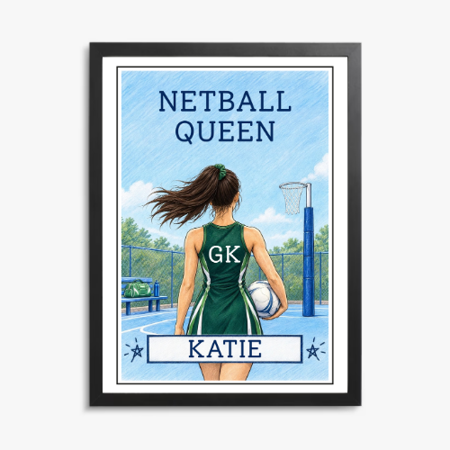 Netball Queen Personalised Wall Art Print – Custom Name Netball Player Gift for Girls & Women