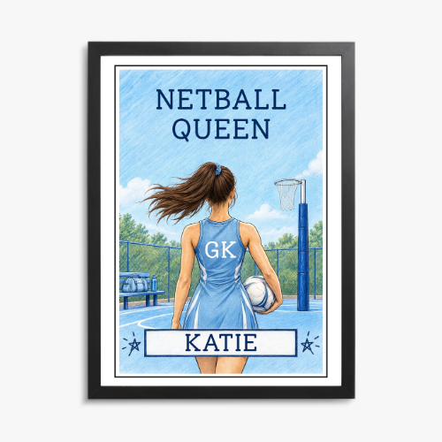 Netball Queen Personalised Wall Art Print – Custom Name Netball Player Gift for Girls & Women