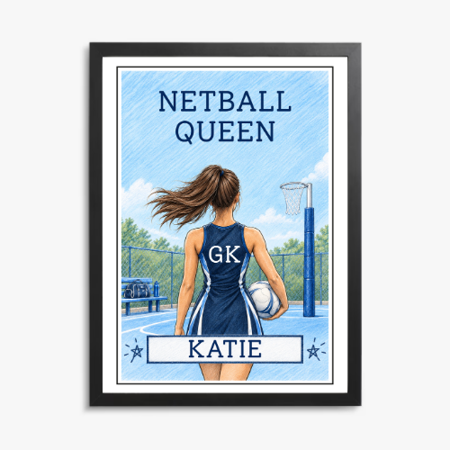 Netball Queen Personalised Wall Art Print – Custom Name Netball Player Gift for Girls & Women