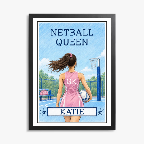 Netball Queen Personalised Wall Art Print – Custom Name Netball Player Gift for Girls & Women