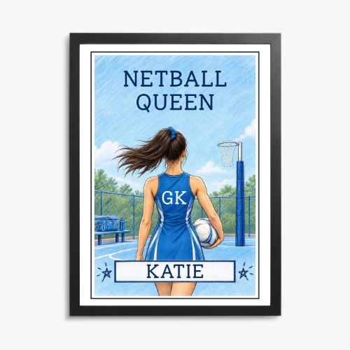 Netball Queen Personalised Wall Art Print – Custom Name Netball Player Gift for Girls & Women – personalised print