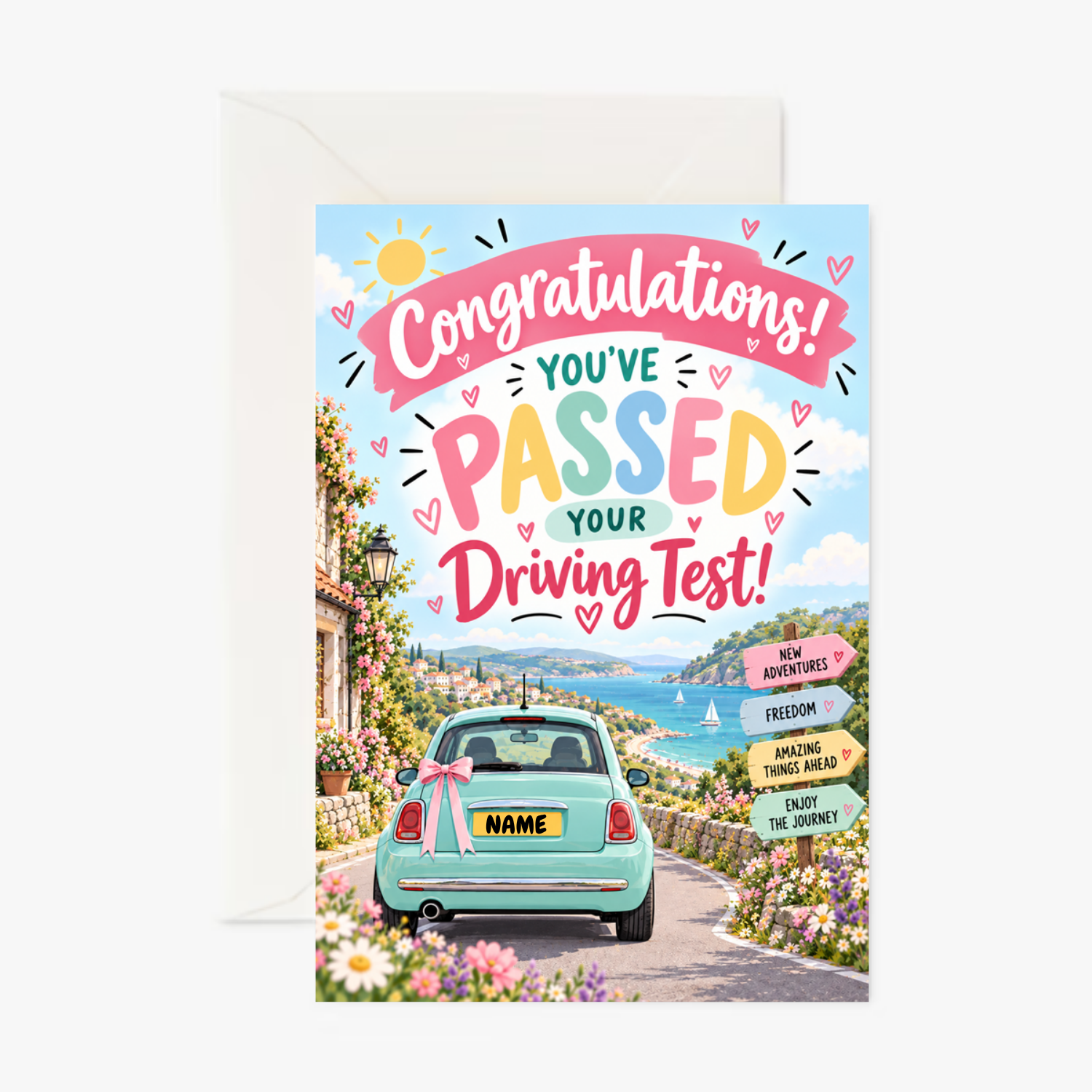 Personalised Driving Test Card – New Driver, Driving Test Pass, First Car & New Adventures - Cockney Cards