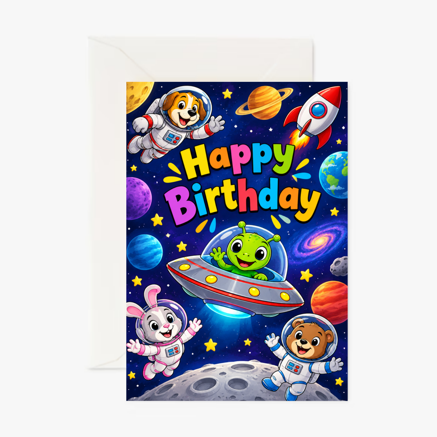 Personalised Kids Birthday Card - Out Of This World Space Adventure - Cockney Cards
