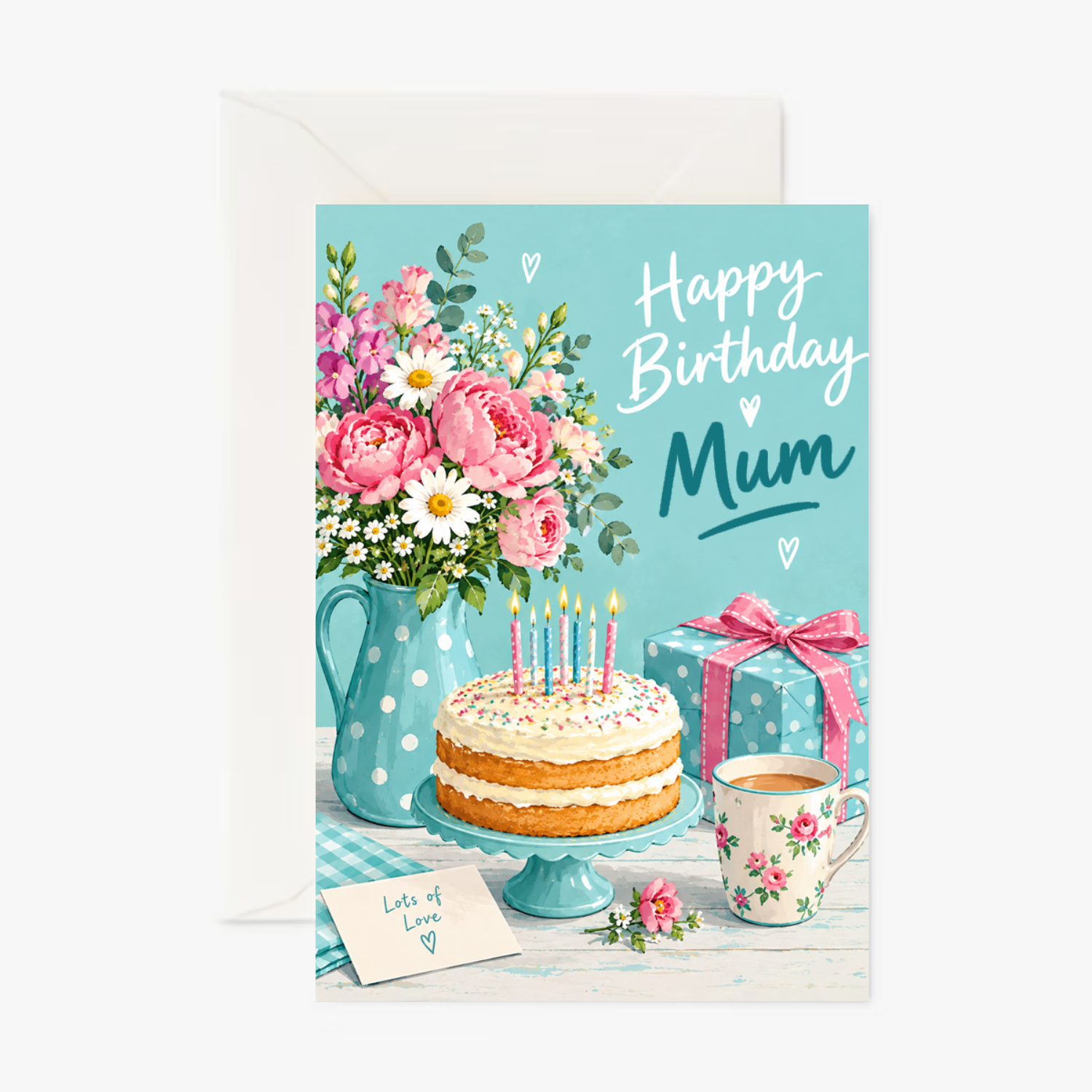 Personalised Mum Birthday Card - Beautiful Flowers And Birthday Cake - Cockney Cards