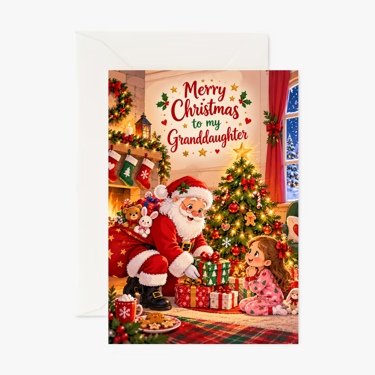 Personalised Christmas Card for Granddaughter – Father Christmas Presents Design