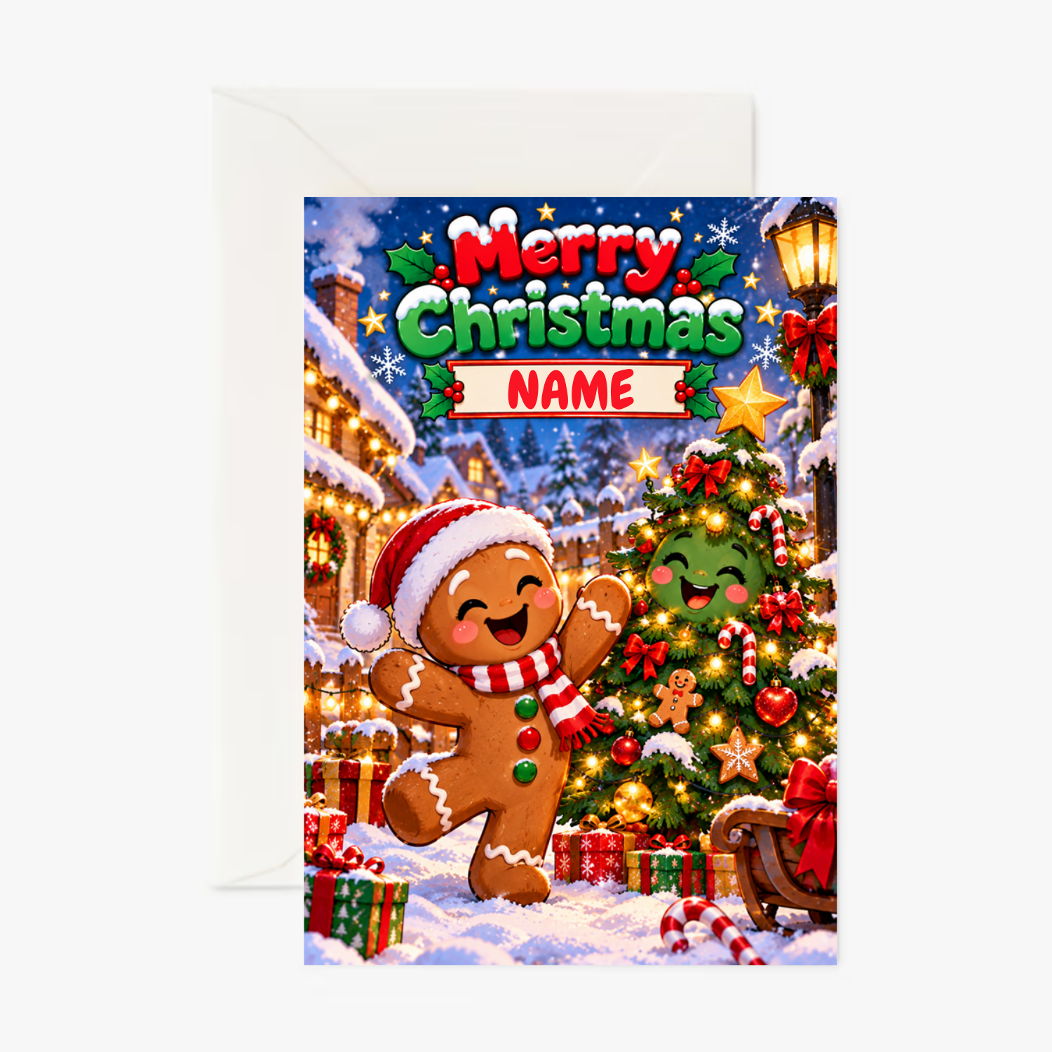 Personalised Merry Christmas Gingerbread Man Card – Fun Santa Christmas Tree Greeting Card - Cockney Cards